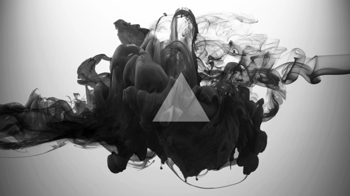 monochrome, smoke, triangle, digital art, abstract
