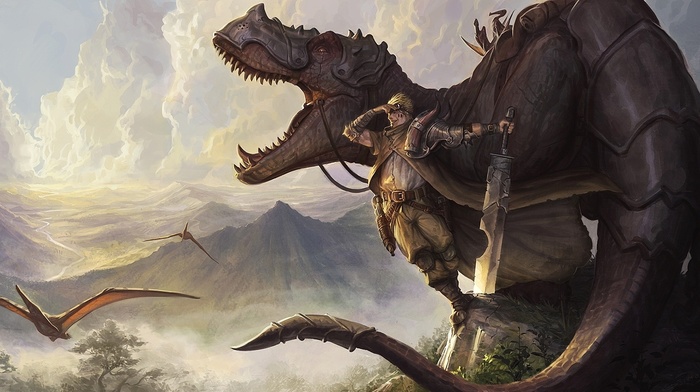fantasy art, dinosaurs, weapon
