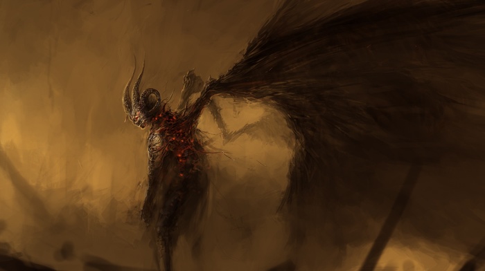 fantasy art, wings, horns, devils