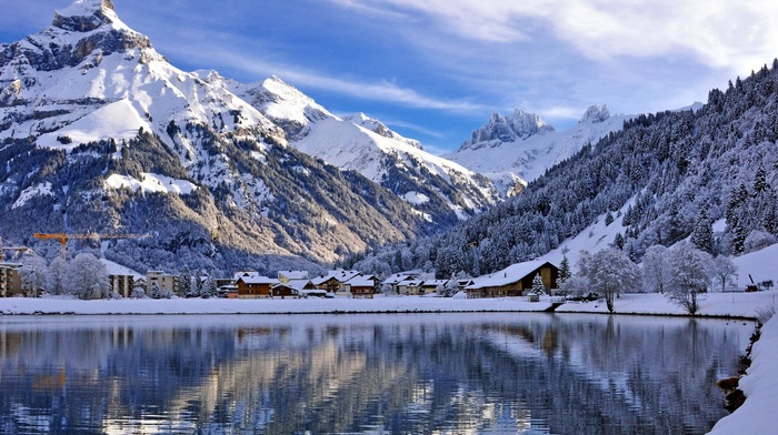 lake, snow, landscape, mountain