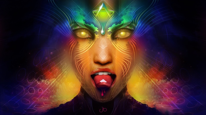 psychedelic, lsd, colorful, anime, tongues, girl, abstract