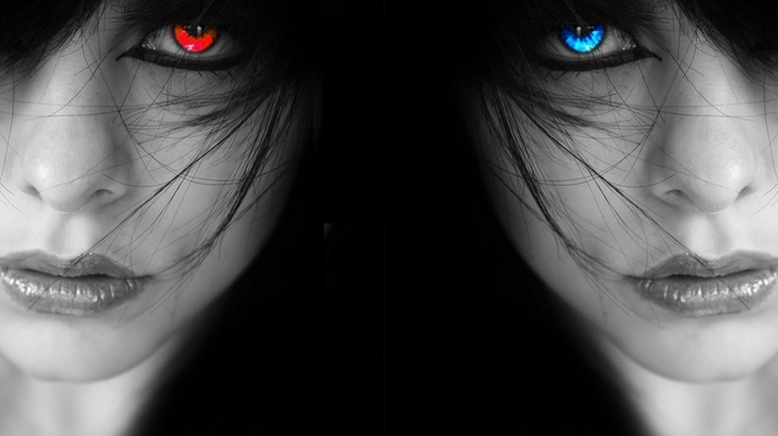 symmetry, photo manipulation, face, selective coloring, girl