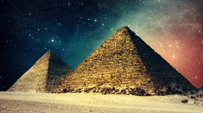 pyramid, desert, stars