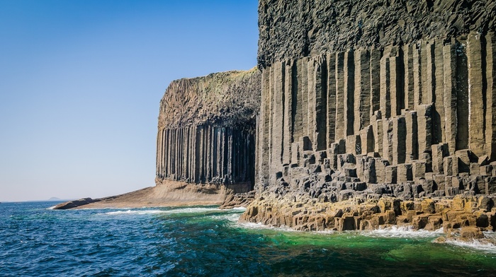 UK, Scotland, rock formation, Staffa Island, beach, erosion, sea, cliff, pillar