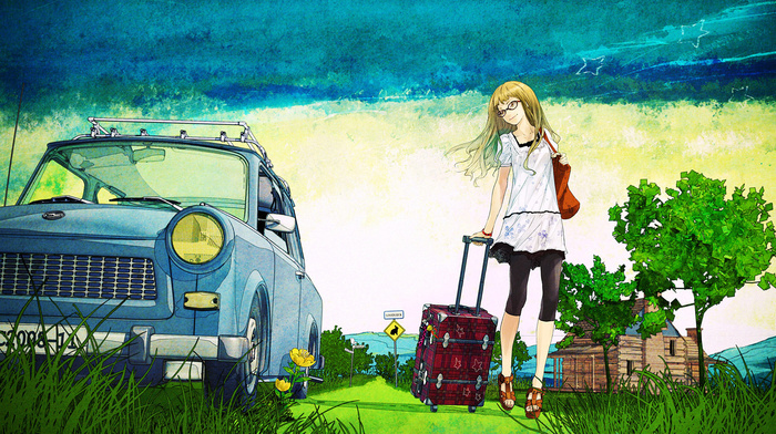 trees, anime, summer