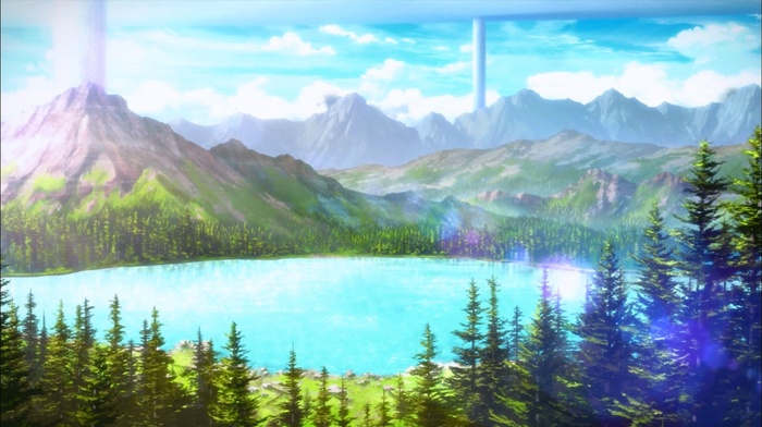 trees, mountain, sword art online, anime