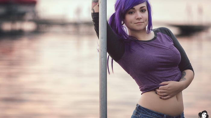 piercing, purple hair, girl, Vayda Suicide, Suicide Girls, girl outdoors