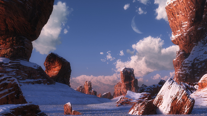 desert, rocks, winter, stones, canyon, 3D