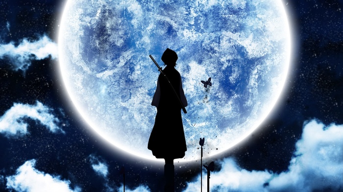 anime, moon, silhouette, Bleach, moonlight