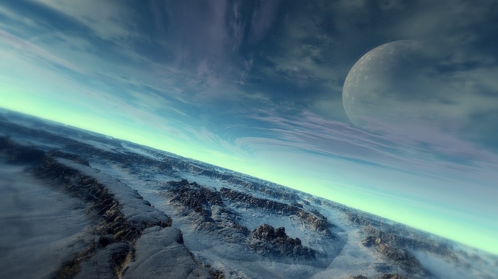 cold, surface, sky, planet, stones, space, snow