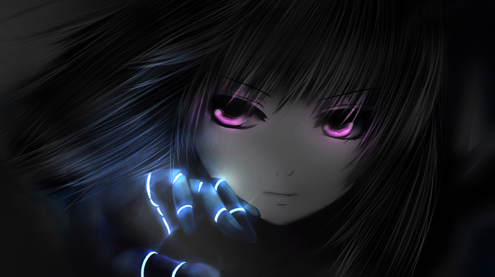 girl, black, eyes, pink, anime