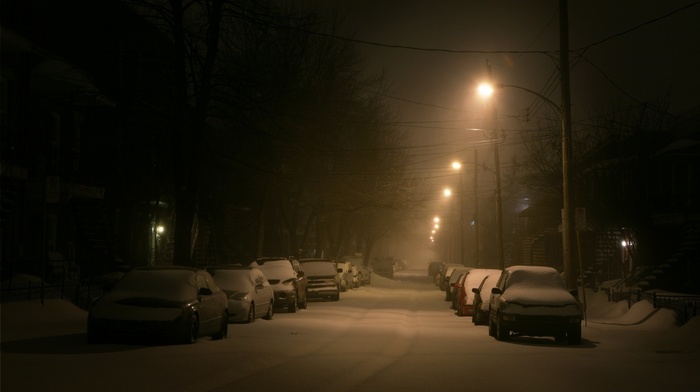 cities, snow, street, winter