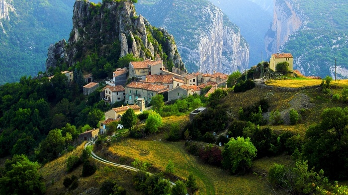 village, houses, cities, mountain, town, Alps, France
