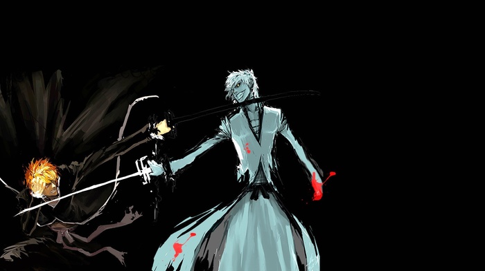 black background, Kurosaki Ichigo, Hollow, sketches, Bleach, fighting