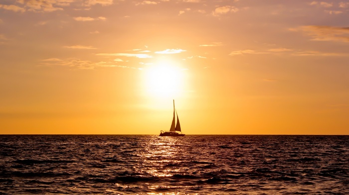 water, ocean, yacht, sea, nature, sunset