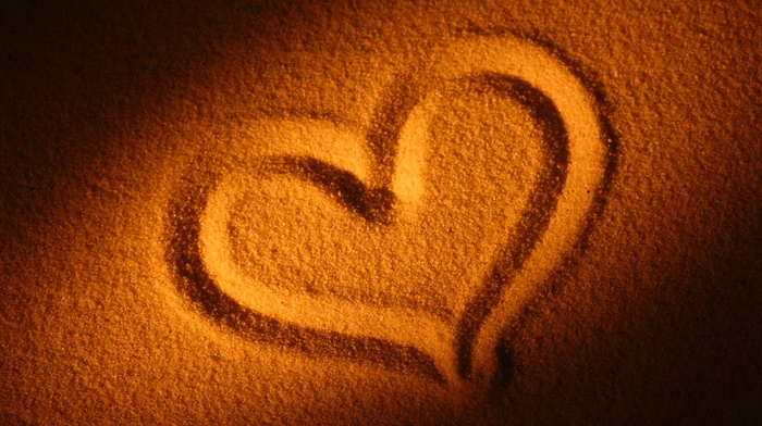 beach, sand, heart, love