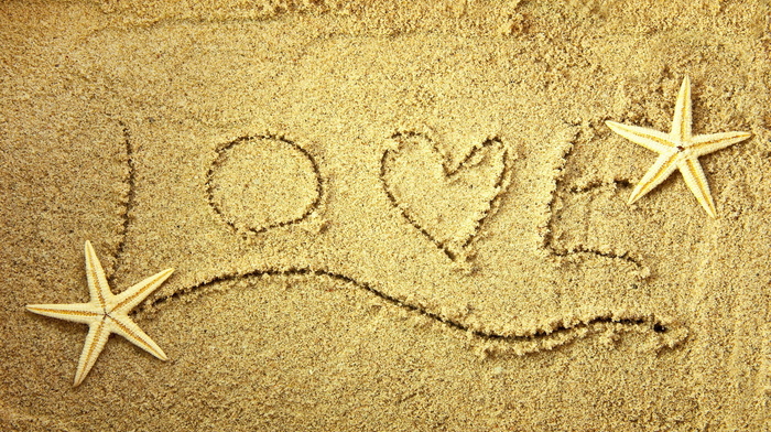 star, sand, heart, love