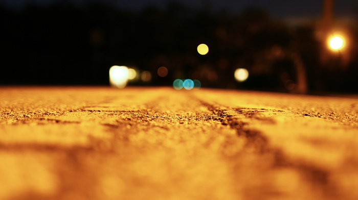 road, macro, night, light