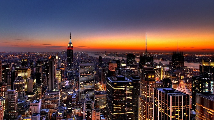 evening, cities, city, skyscrapers, New York City