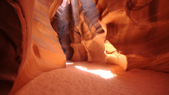 rays, light, cave, sand, nature