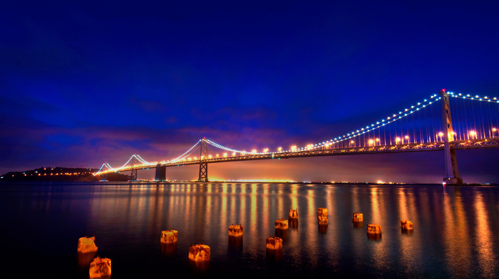evening, cities, lights, bridge