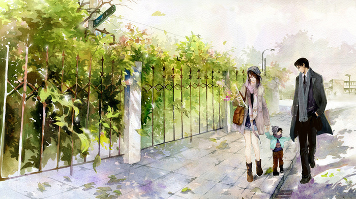 drawing, child, anime, foliage