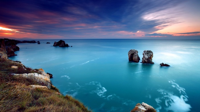 rocks, nature, sky, sunset, sea