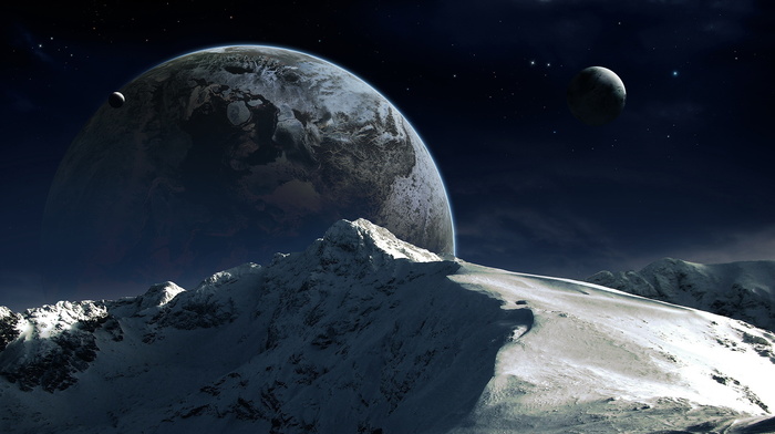 mountain, space, planet, satellite, snow