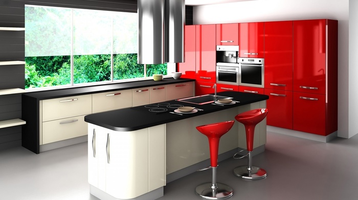 table, red, style, kitchen, window