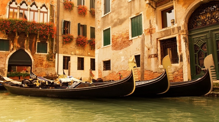 cities, Italy, houses, flowers, water
