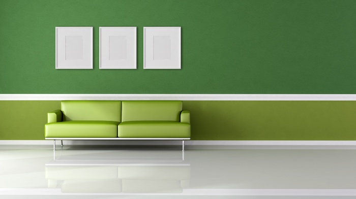 minimalism, white, green, couch