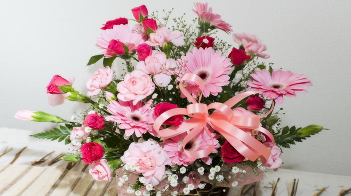bouquet, flowers, basket