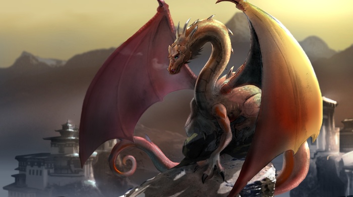 fantasy, dragon, mountain