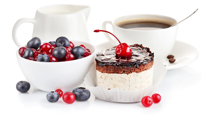 delicious, coffee, berries, cup, plate