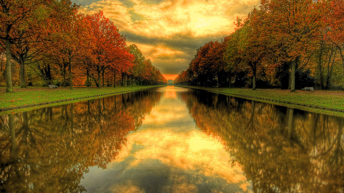 park, autumn, water, nature