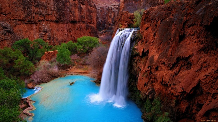 nature, mountain, waterfall