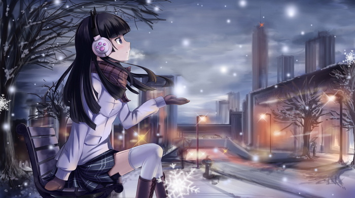 Gokou Ruri, street, girl, snow, anime