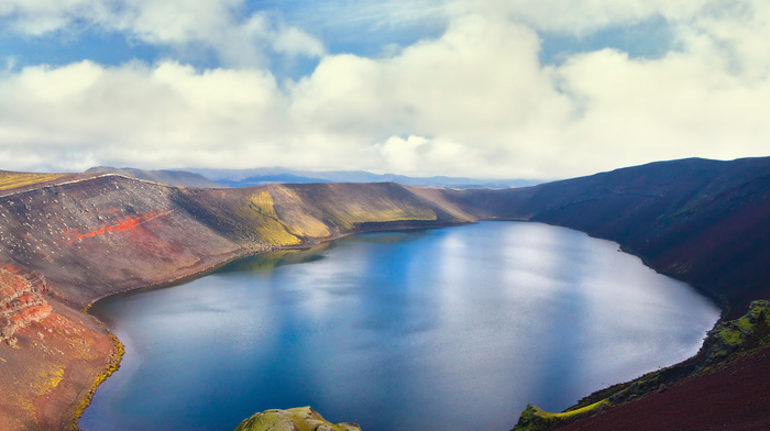 lake, sky, volcano, Iceland, nature