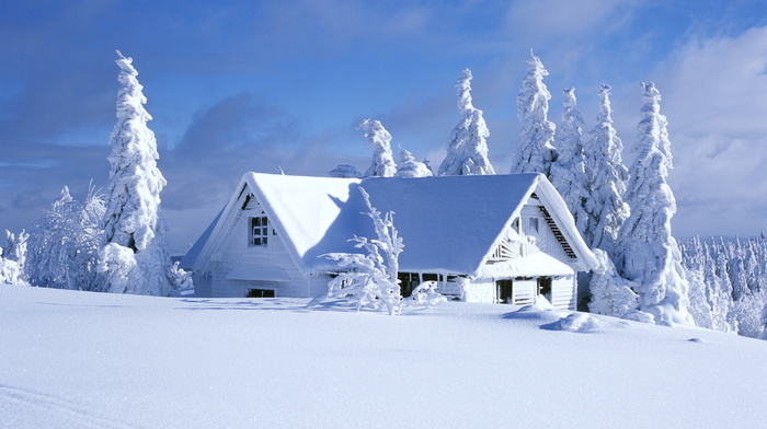 winter, landscape, snow, house, nature
