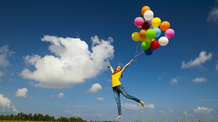 balloons, girl, love