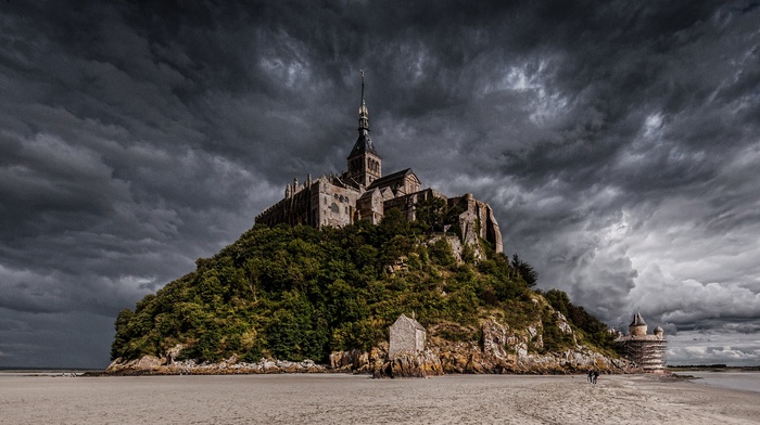 castle, island, beach, nature