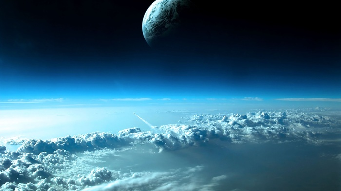 clouds, moon, Earth, space