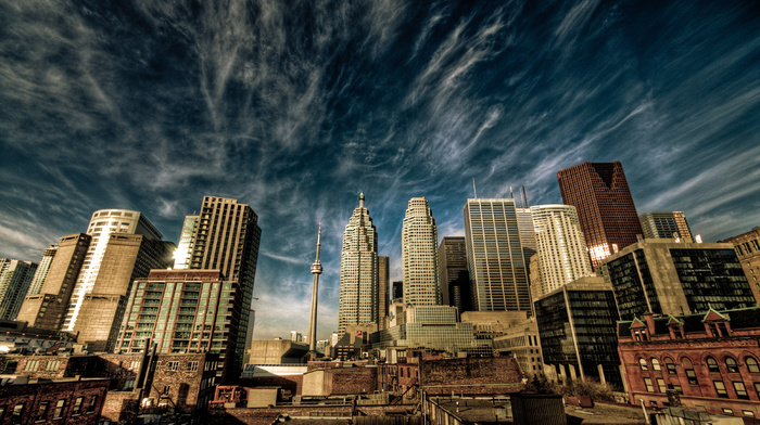 city, houses, clouds, Canada, cities, sky