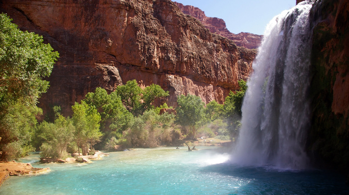 nature, river, waterfall, mountain