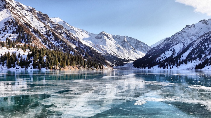 mountain, ice, winter, snow, lake