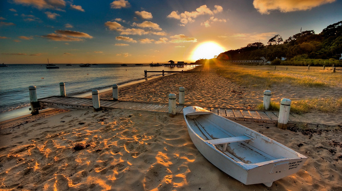 sea, boat, sand, nature, Sun