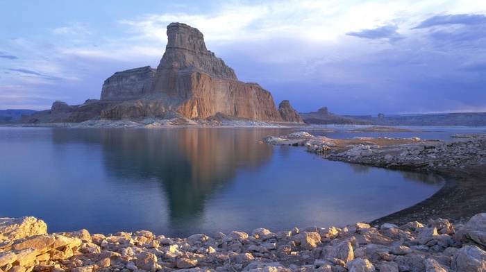 lake, nature, rock, reflection, stones