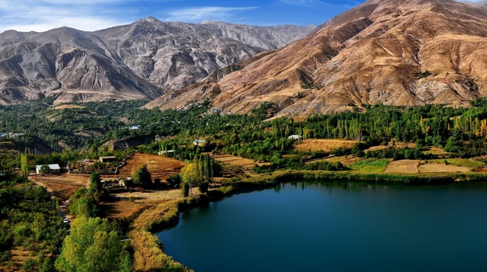 nature, lake, trees, mountain, landscape