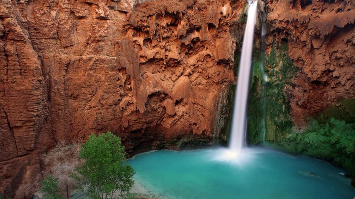 river, mountain, waterfall, nature