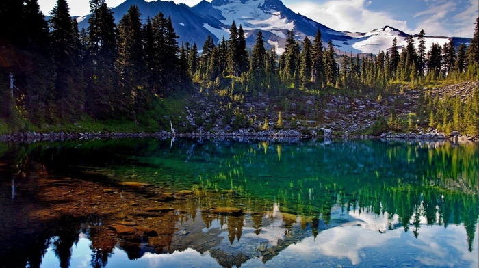 lake, mountain, nature, forest, reflection